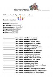 English Worksheet: relative clauses interview game