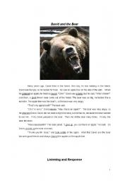 English worksheet: David and the Bear (7 Pages, Reading, Comp, Vocab, Writing)