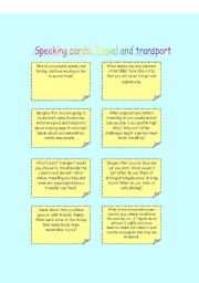English Worksheet: Speaking cards: travel and transport