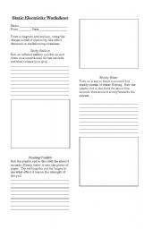 English Worksheet: static electricity