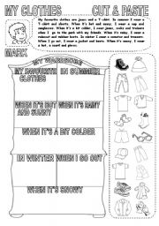 English Worksheet: MY CLOTHES CUT & PASTE (1)