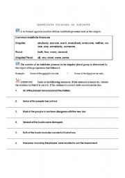 English worksheet: Indefinite Pronouns as Subjects