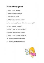 English worksheet: What about you