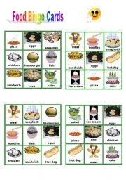 English Worksheet: Food - Bingo Cards part 1