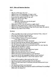 English Worksheet: Home and cities conversation questions