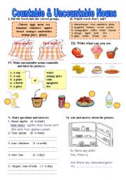 English Worksheet: COUNTABLE & UNCOUNTABLE NOUNS