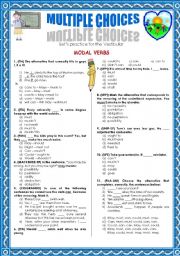 English Worksheet: MODAL VERBS-MULTIPLE CHOICE