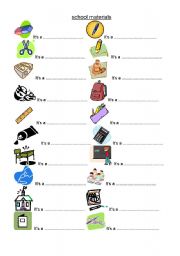 English Worksheet: school materials
