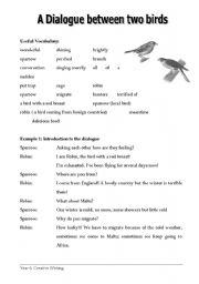 English worksheet: A Dialogue between two birds 