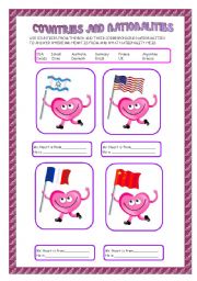 English Worksheet: MR HEART: COUNTRIES AND NATIONALITIES
