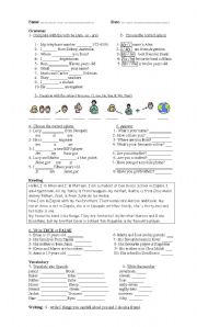 English Worksheet: Test : grammar, reading, vocabulary and writing