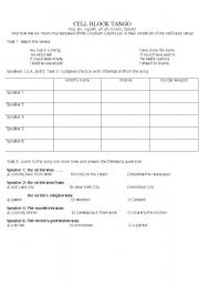 English worksheet: Cell Block Tango Listening Comprehension