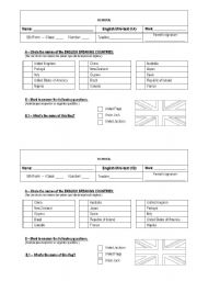 English Worksheet: English Speaking Countries - Quick assessment