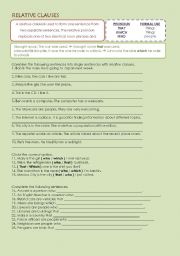 English Worksheet: RELATIVE CLAUSES - WHO, THAT, WHICH