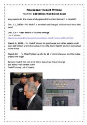 English Worksheet: Newspaper Report Writing ($50 Billion Wall Street Scam)