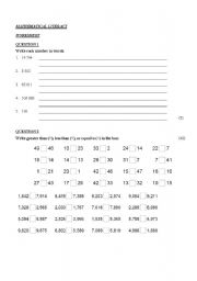 English worksheet: Basic mathematical literacy 1