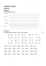 English Worksheet: Basic mathematical literacy 1