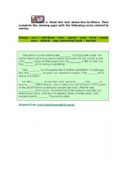 English worksheet: reading about money