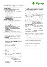 English worksheet: present simple or present cont