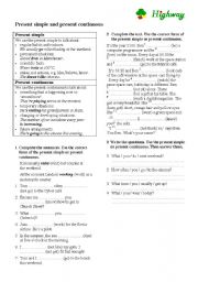 English Worksheet: present simple or present cont