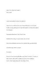 English Worksheet: Reported Speech lesson plan