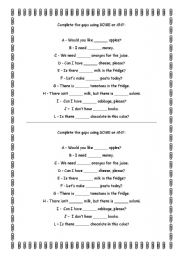 English worksheet: Some and Any phrases