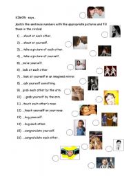 English Worksheet: Simon says with reflexive pronouns