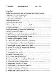 English worksheet: revision exercises: vocabulary/grammar/writing samples