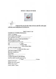 English Worksheet: SONG: Sweet Child of Mine by The Guns & Roses