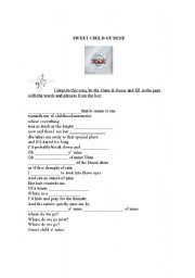 English worksheet: SONG: Sweet Child of Mine by The Guns & Roses