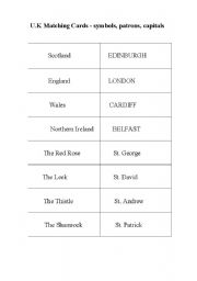 English worksheet: UK Matching cards