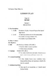 English worksheet: Lesson plan-Unit 12 Reading - English 10 Advanced