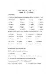 English worksheet: Written test English 10 ( advanced) unit 12+13