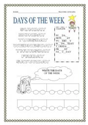 English Worksheet: days of the week