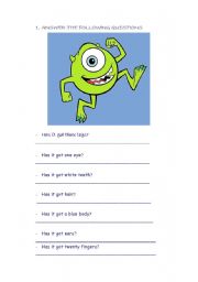 English Worksheet: Parts oh the body