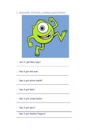 English worksheet: Parts oh the body