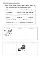 English worksheet: My week!