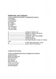 English worksheet: Predicates and Subjects