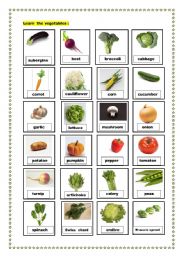 English Worksheet: vegetables pictionary