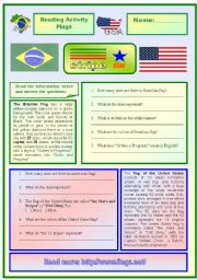 English Worksheet: Brazil and  USAs flags