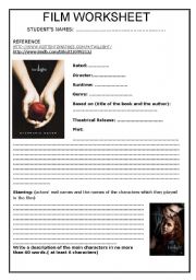 English Worksheet: TWILIGHT FILM WORKSHHET