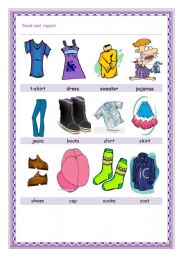 English Worksheet: clothes-pictionary