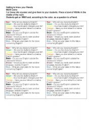 English Worksheet: M&M Game