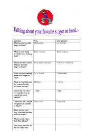 English Worksheet: talking about your favourite singer or band