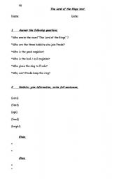 English Worksheet: Lord of the Rings, test.