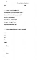 English worksheet: Lord of the Rings, test.