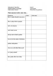 English worksheet: Party time oral interview