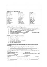 English worksheet: adjective + preposition