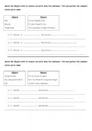 English worksheet: explaning your choice