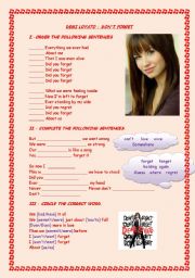 English Worksheet: Dont forget by Demi Lovato